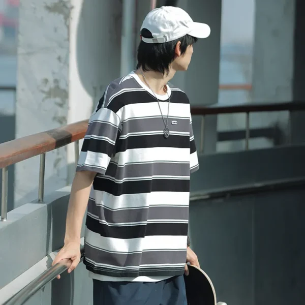 韓版復古條紋撞色T/XL：圖片 4